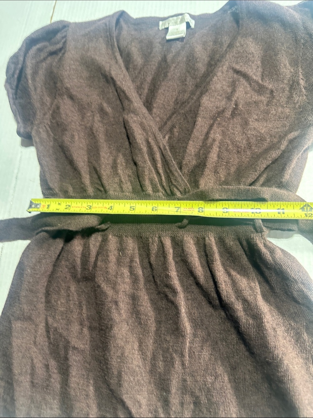 Sarah Spencer 100% Italian merino wool Brown Wrap-Style Knit Top with Tie Belt - Picture 2 of 10